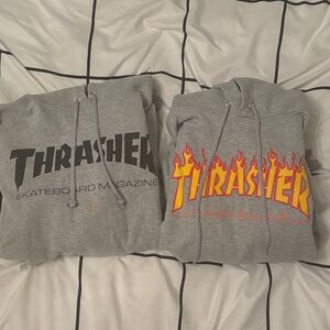 Thrasher Gray Hoodie Bundle with Iconic Flame Logo